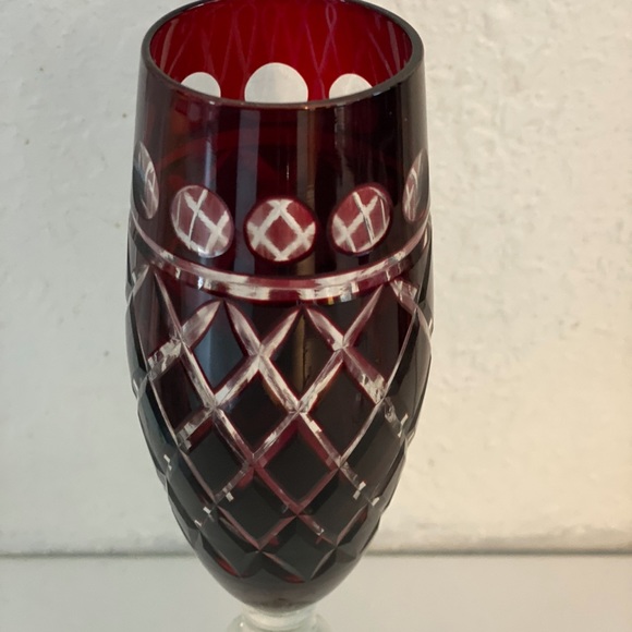 Ajka Marsala Nachtmann Bohemian Cut Crystal Ruby Red Fluted Champagne Set of 3 - Picture 2 of 12